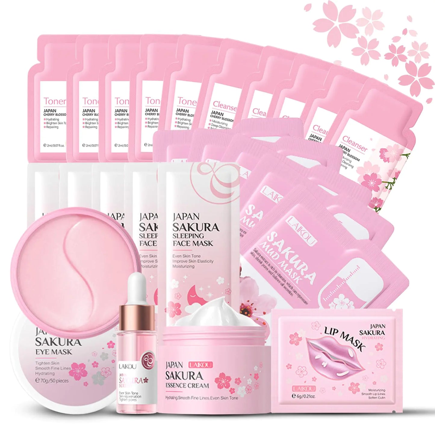 Japanese Sakura Luxury Skincare Set – 24PCS Cherry Blossom Beauty Kit for Women, Daily Radiance & Hydration