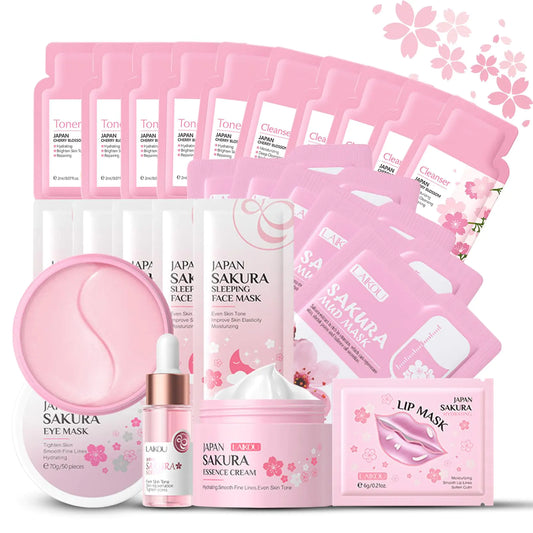 Japanese Sakura Luxury Skincare Set – 24PCS Cherry Blossom Beauty Kit for Women, Daily Radiance & Hydration
